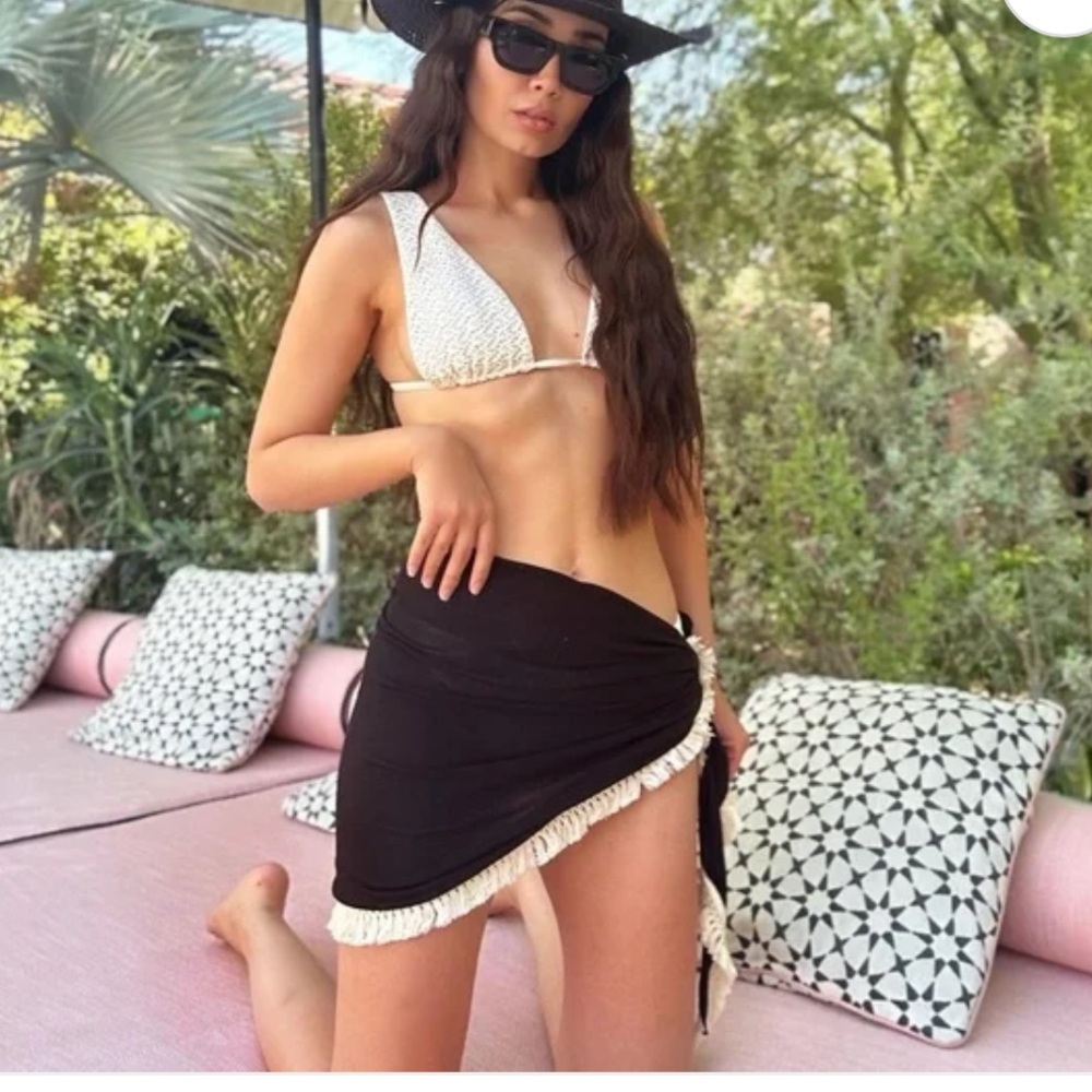 WeWoreWhat Black Tassel Sarong with Fringe
